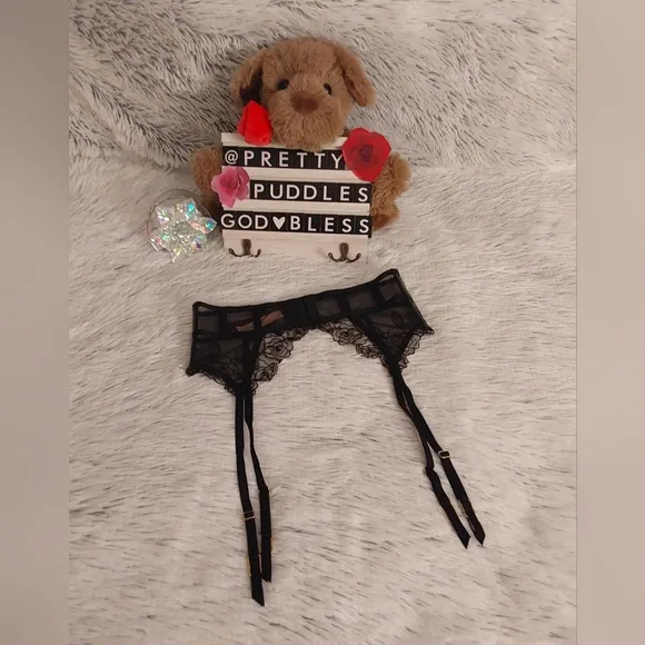 ♣️ Very Sexy Midnight Affair Rose Embroidery Faux Patient Leather Garter Belt ♣️