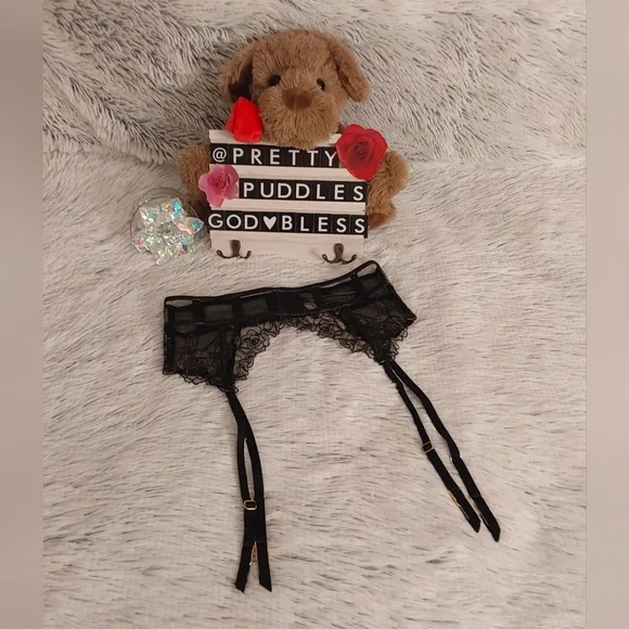 ♣️ Very Sexy Midnight Affair Rose Embroidery Faux Patient Leather Garter Belt ♣️
