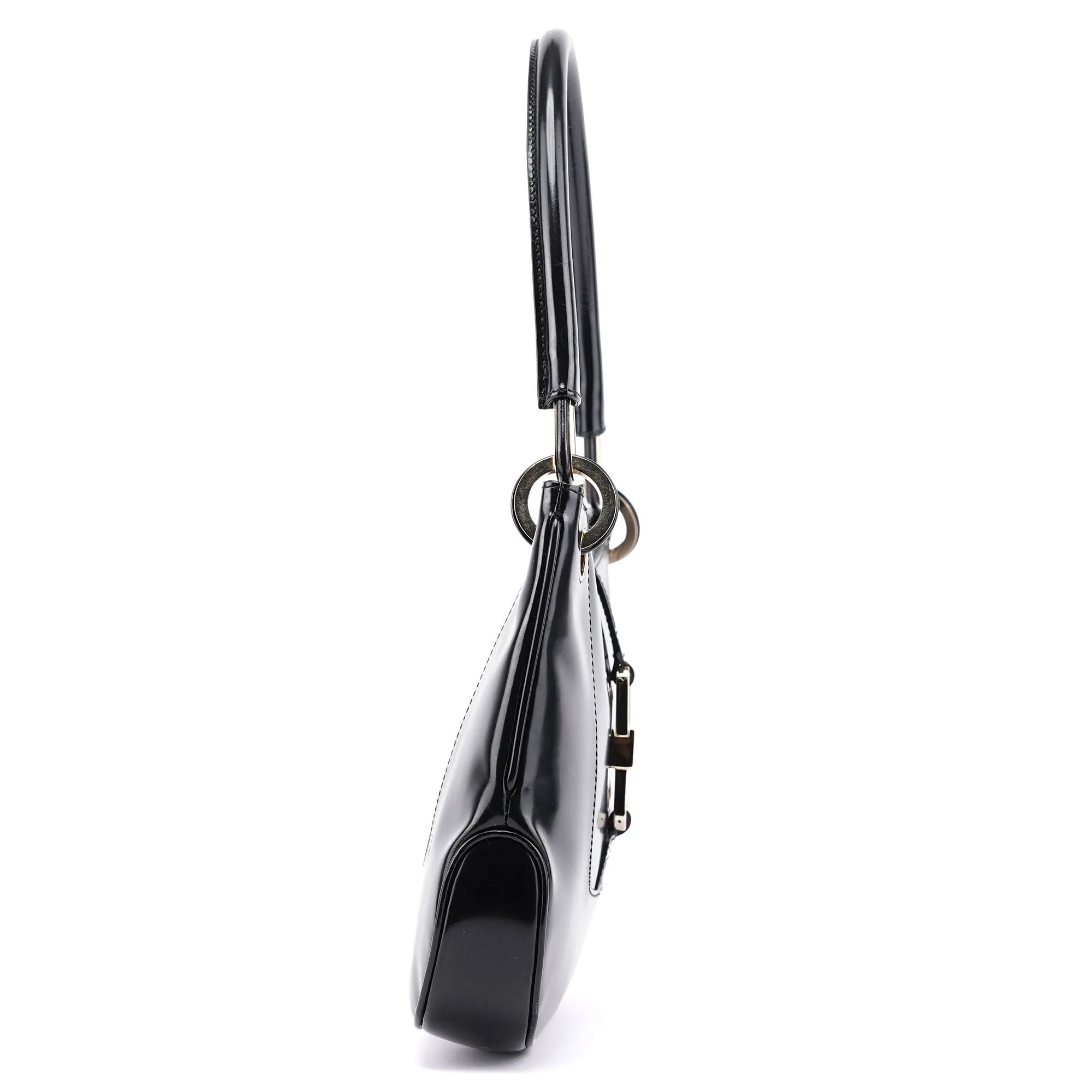 001 4150 Black Patent Leather Jackie Shoulder Bag