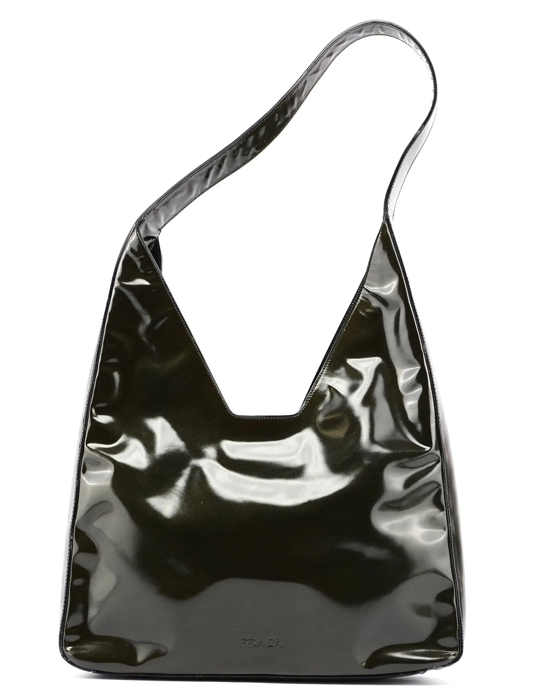 1998 Dark Green Patent Leather Geometric Hobo