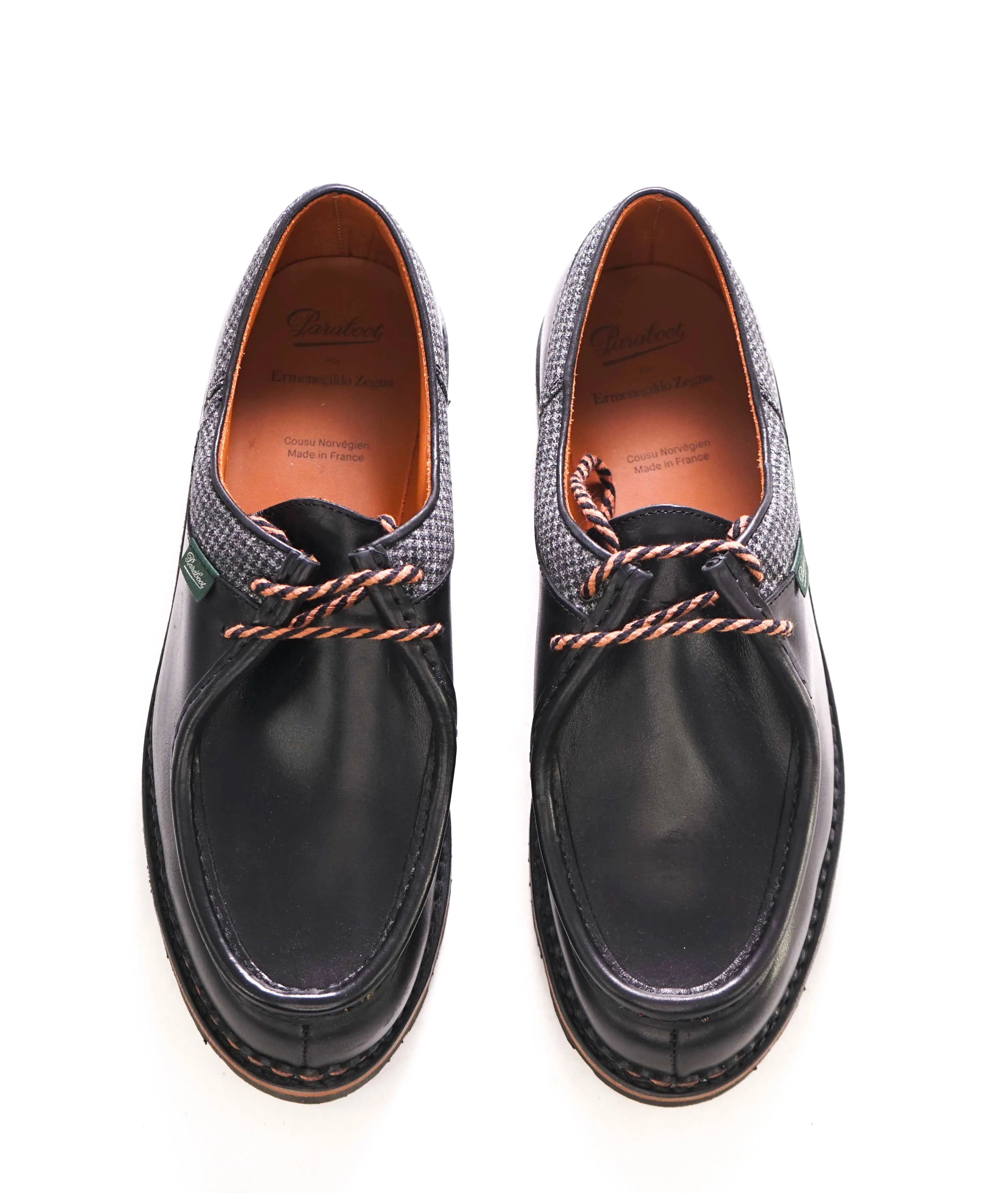 $750 ERMENEGILDO ZEGNA - PARABOOT Black Houndstooth Wool Lace Up Derby - 11 US 44EU