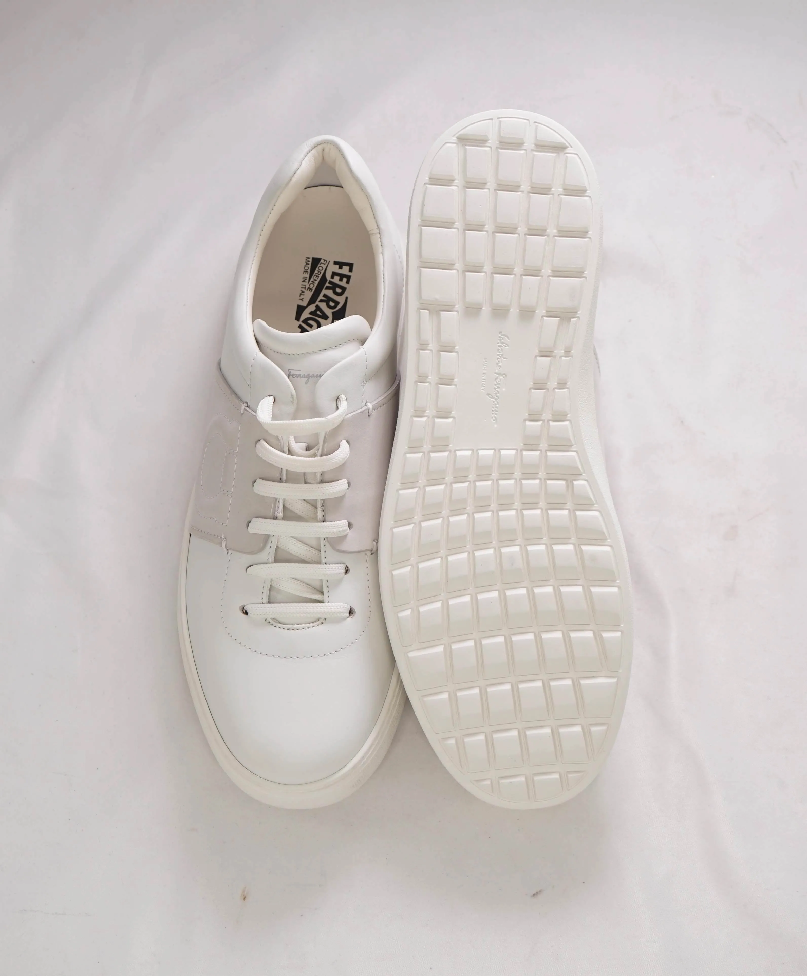 $750 SALVATORE FERRAGAMO - *CULT* White Gancini Sneaker - 8.5M US