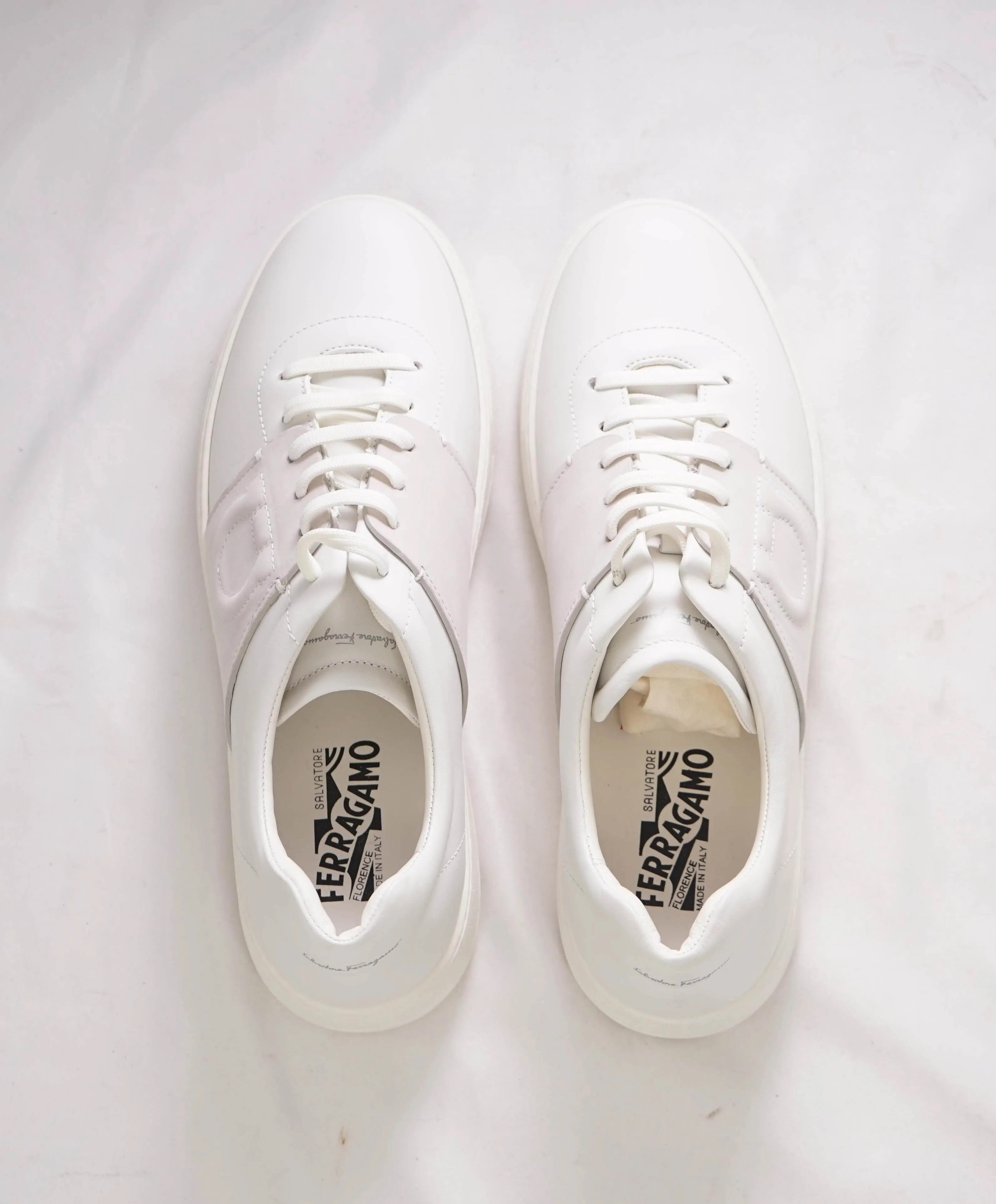 $750 SALVATORE FERRAGAMO - *CULT* White Gancini Sneaker - 8.5M US