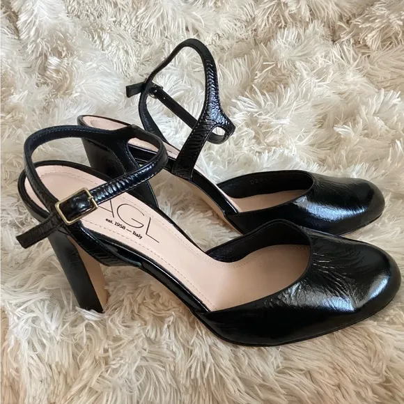 AGL Attilio Giusti Leombruni Black Patent Leather Milly H Simply Heel US 7 EU 37