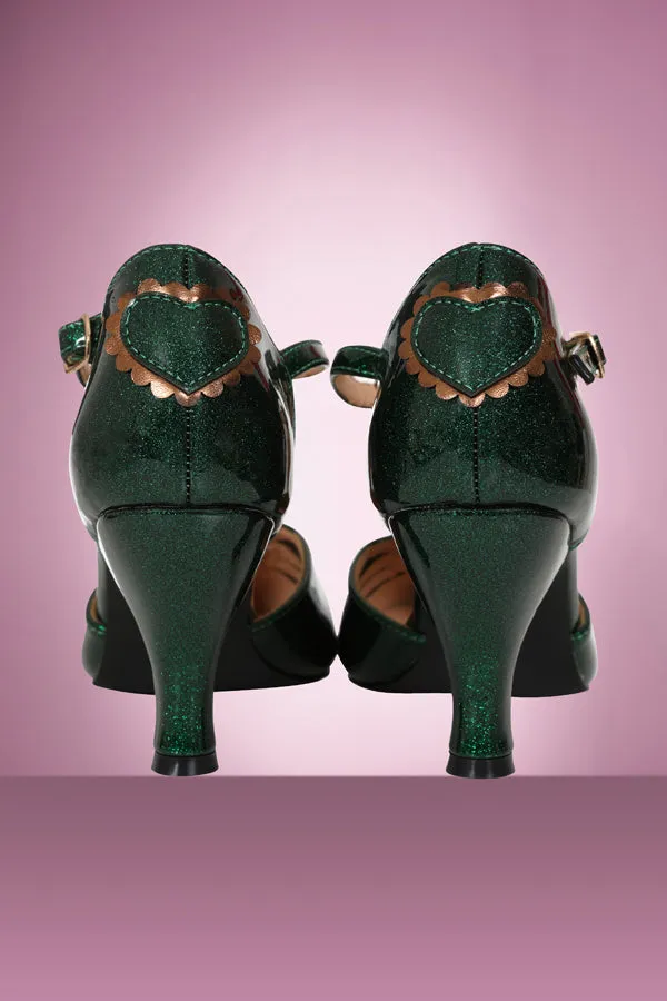 Amelia Heart Shoe in Green Sparkle