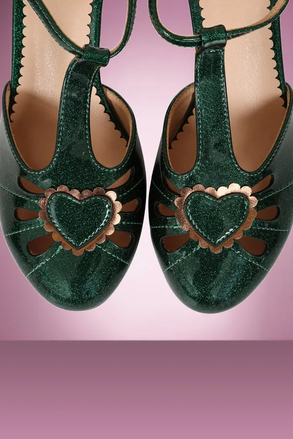 Amelia Heart Shoe in Green Sparkle