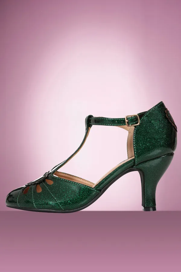 Amelia Heart Shoe in Green Sparkle