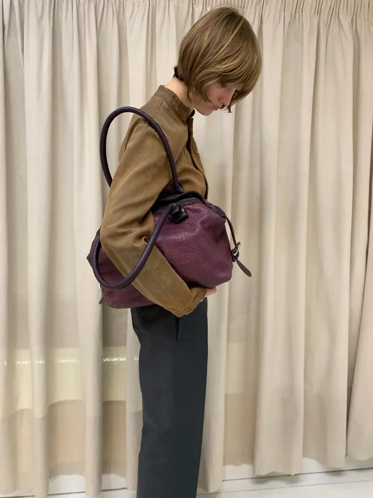 Animal print leather bag, purple
