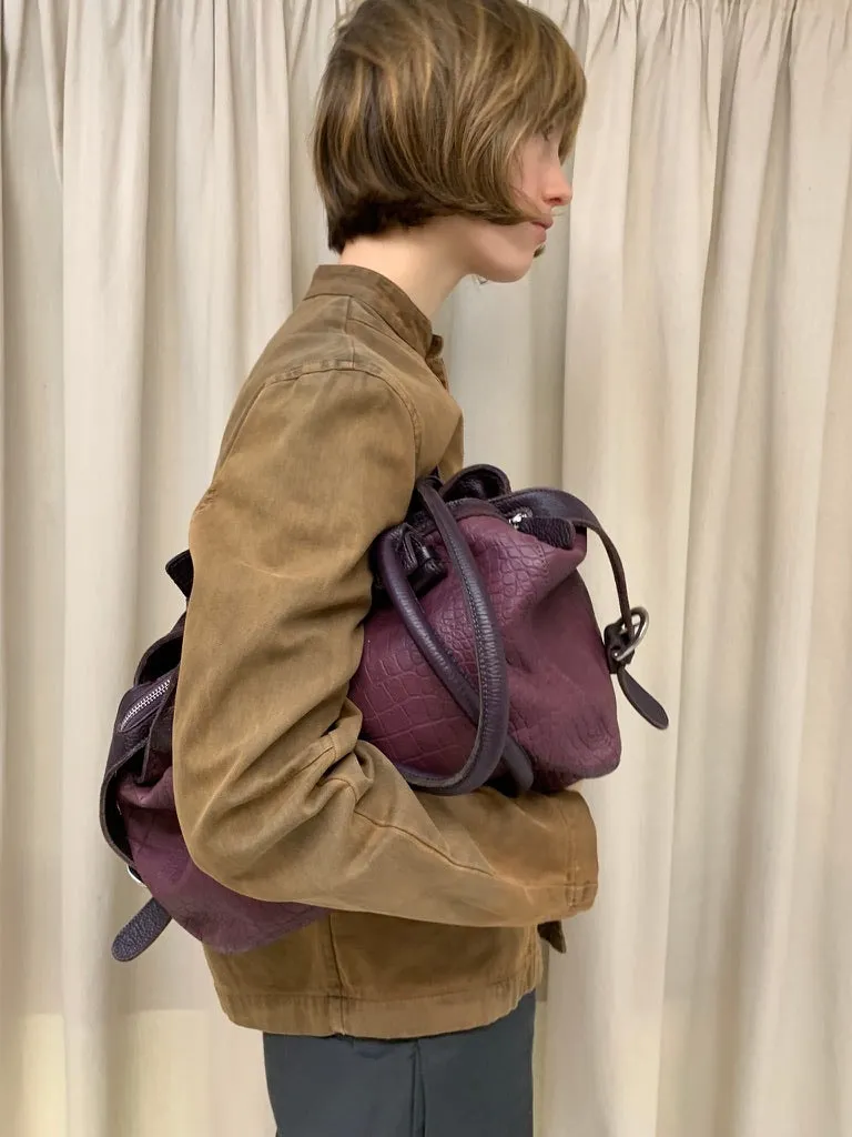 Animal print leather bag, purple