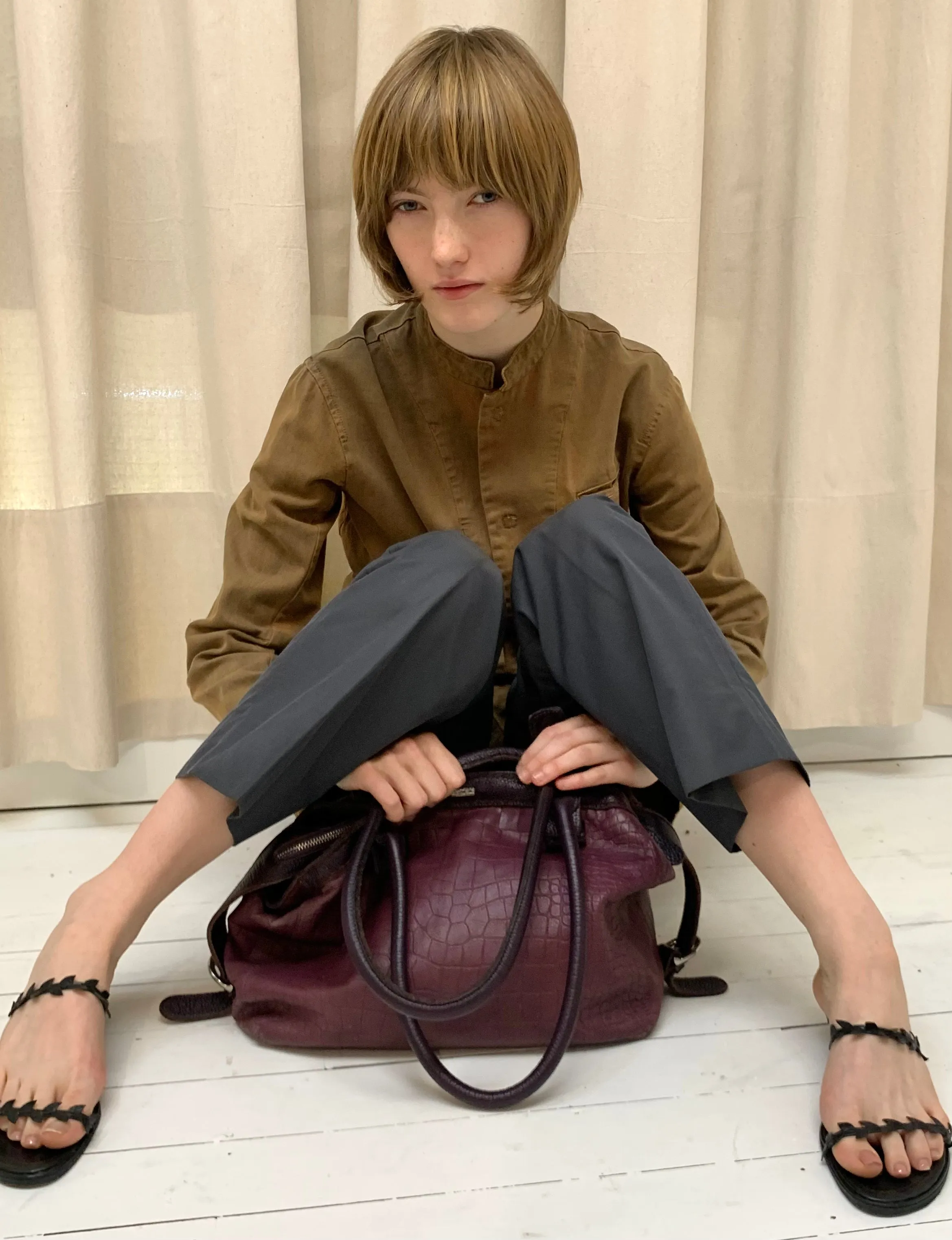 Animal print leather bag, purple