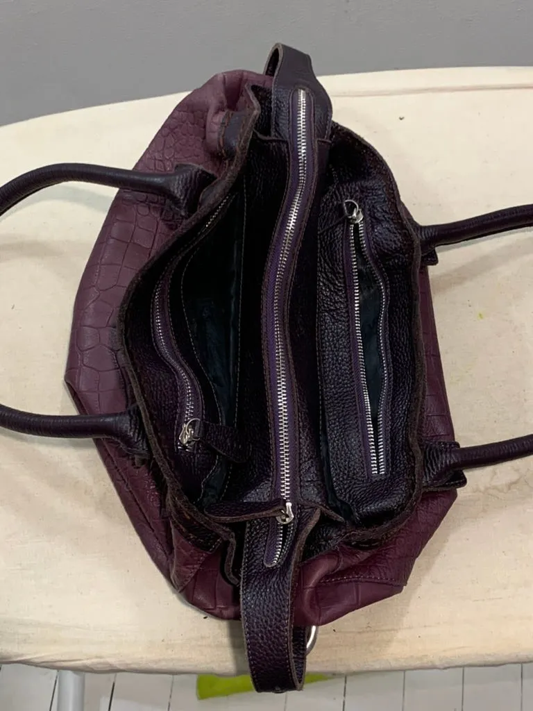 Animal print leather bag, purple