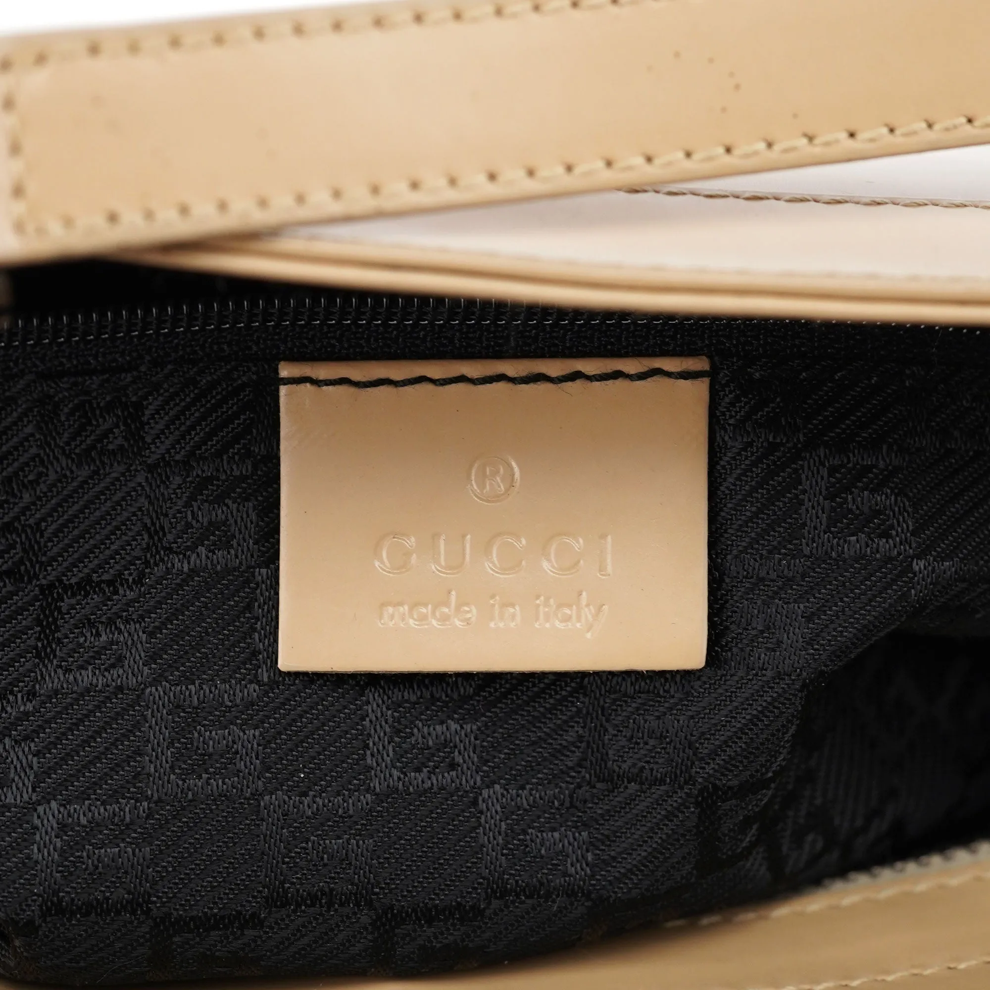 Beige Patent Leather Jackie Tote Bag