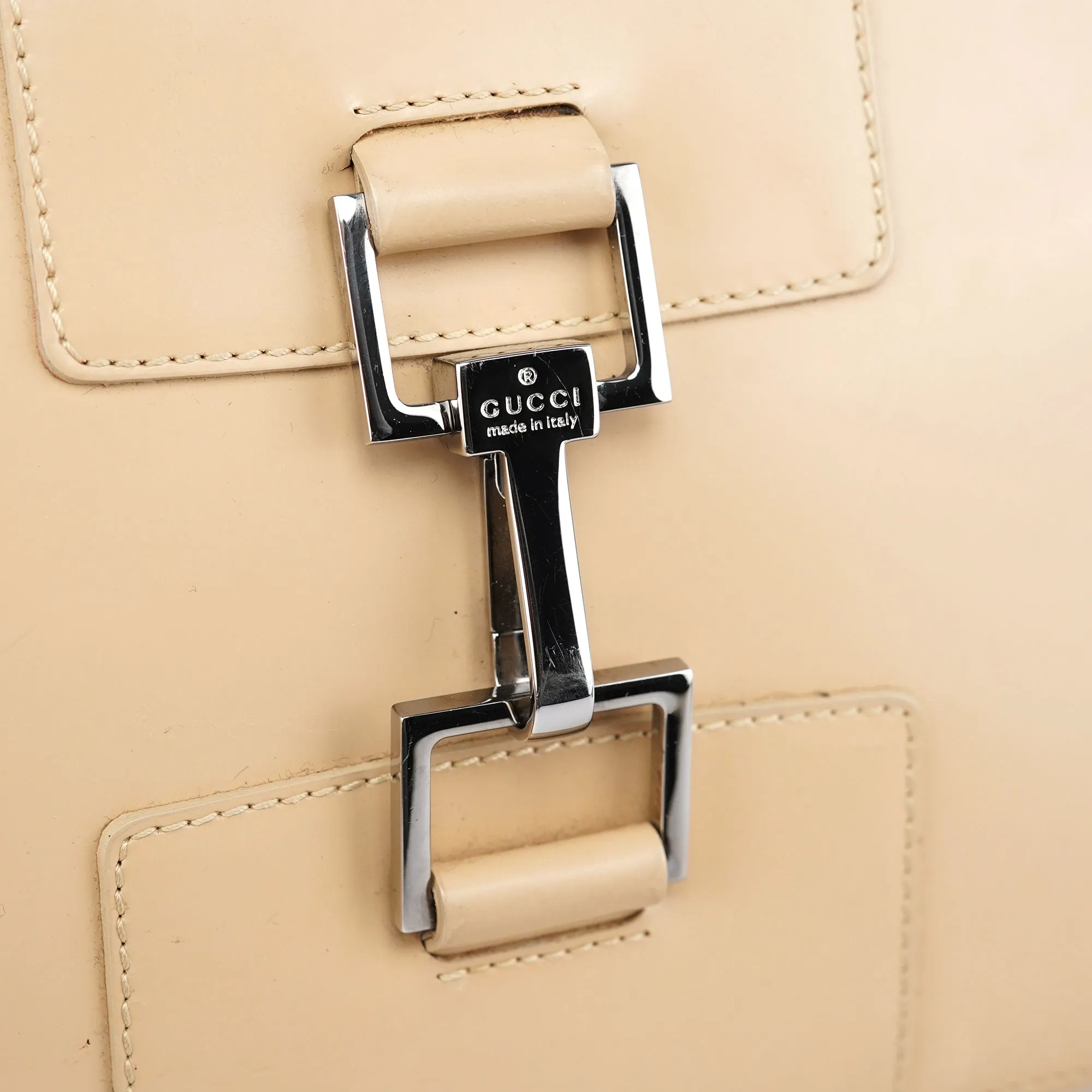 Beige Patent Leather Jackie Tote Bag