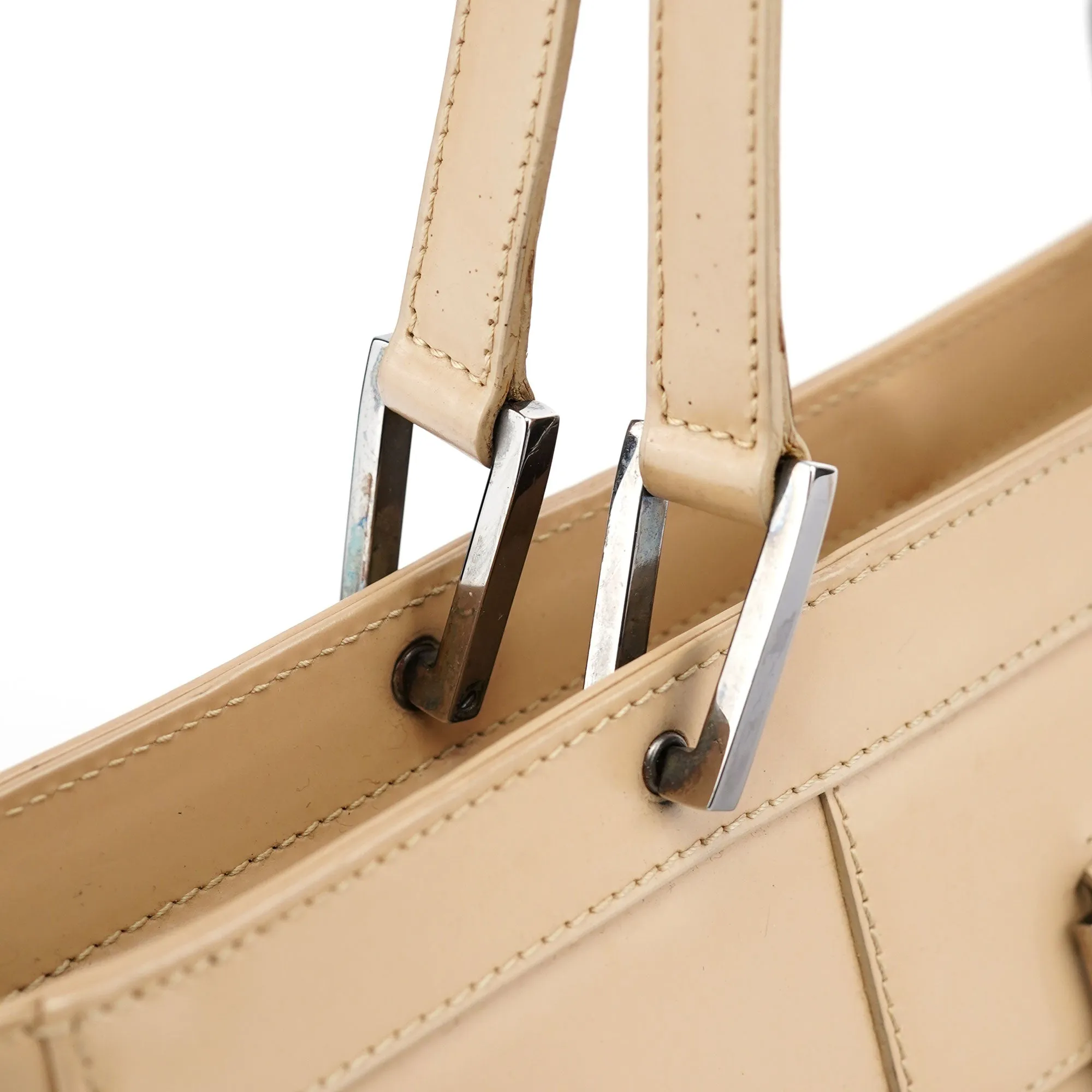Beige Patent Leather Jackie Tote Bag
