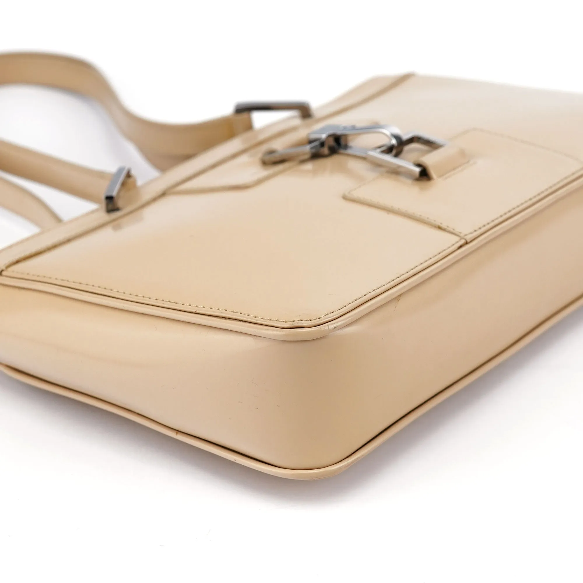 Beige Patent Leather Jackie Tote Bag