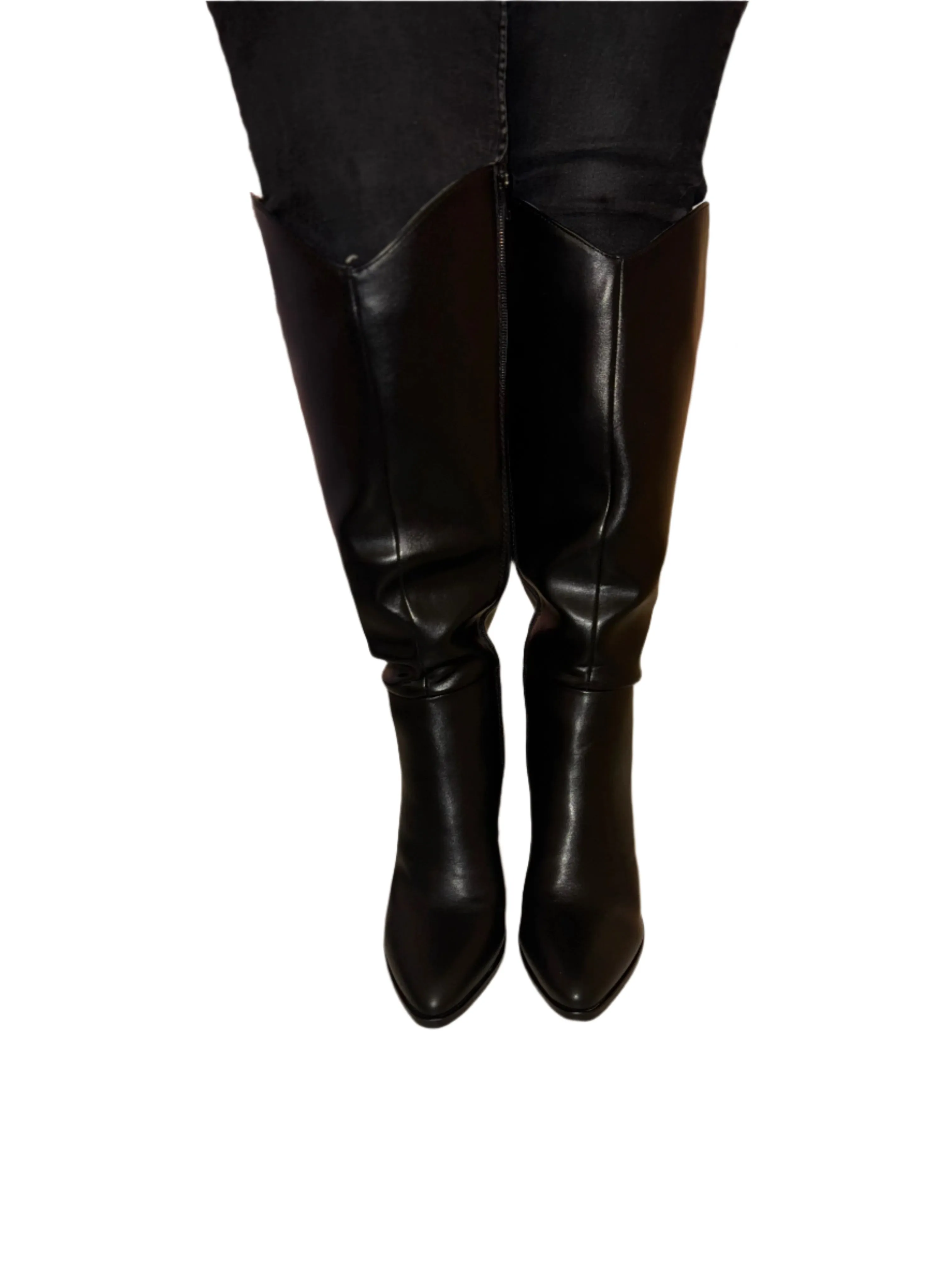 BELOW THE KNEE FAUX LEATHER HEEL BOOT FALLAL-S