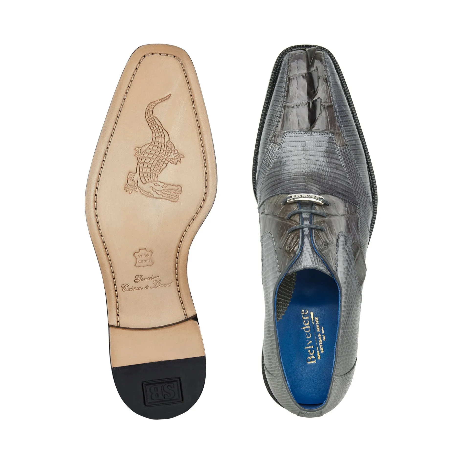 Belvedere - Valter, Genuine Caiman Crocodile and Lizard Dress Shoe - Gray - 1480 (IN STORE)