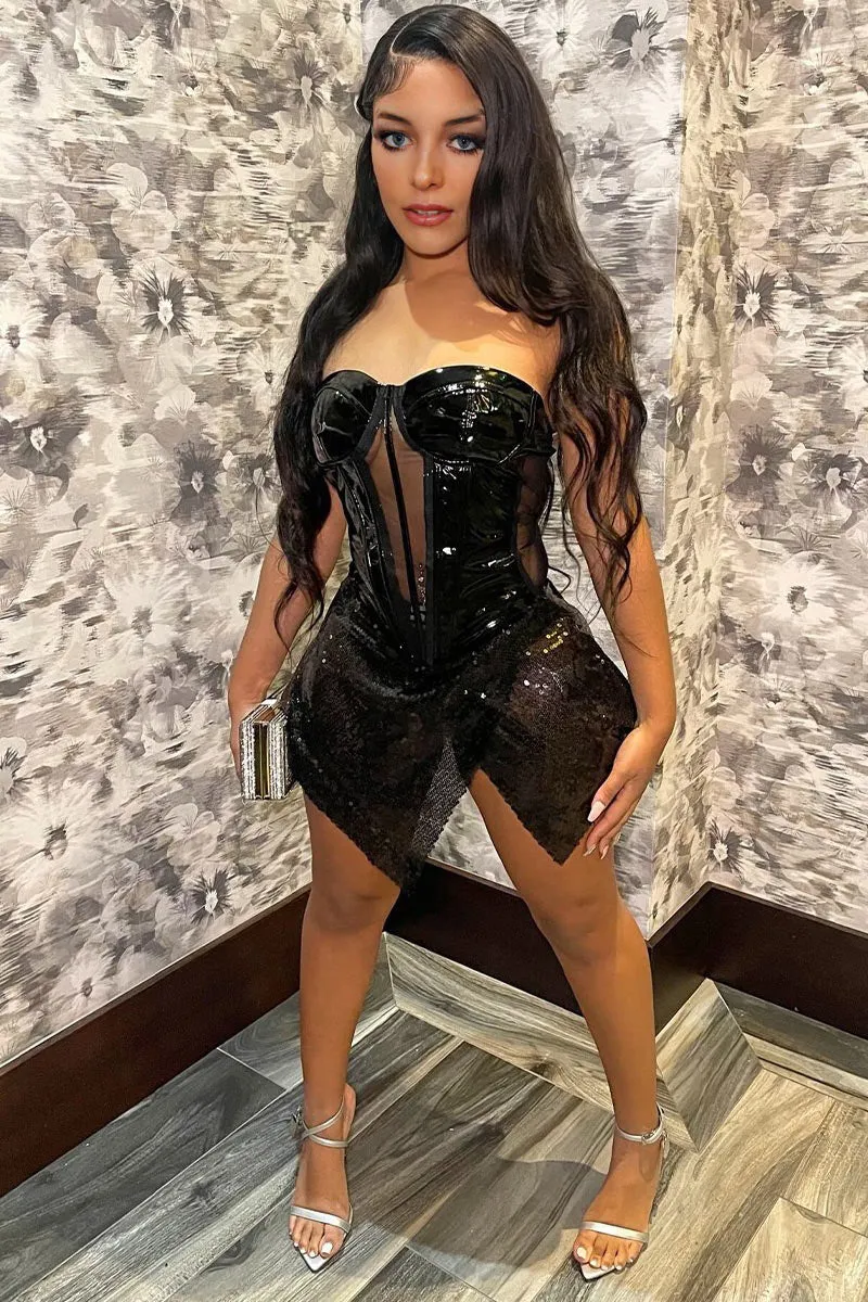 BK0662 Sequins Strapless Mini Dress