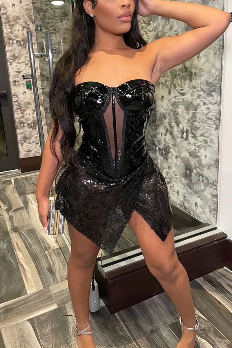 BK0662 Sequins Strapless Mini Dress
