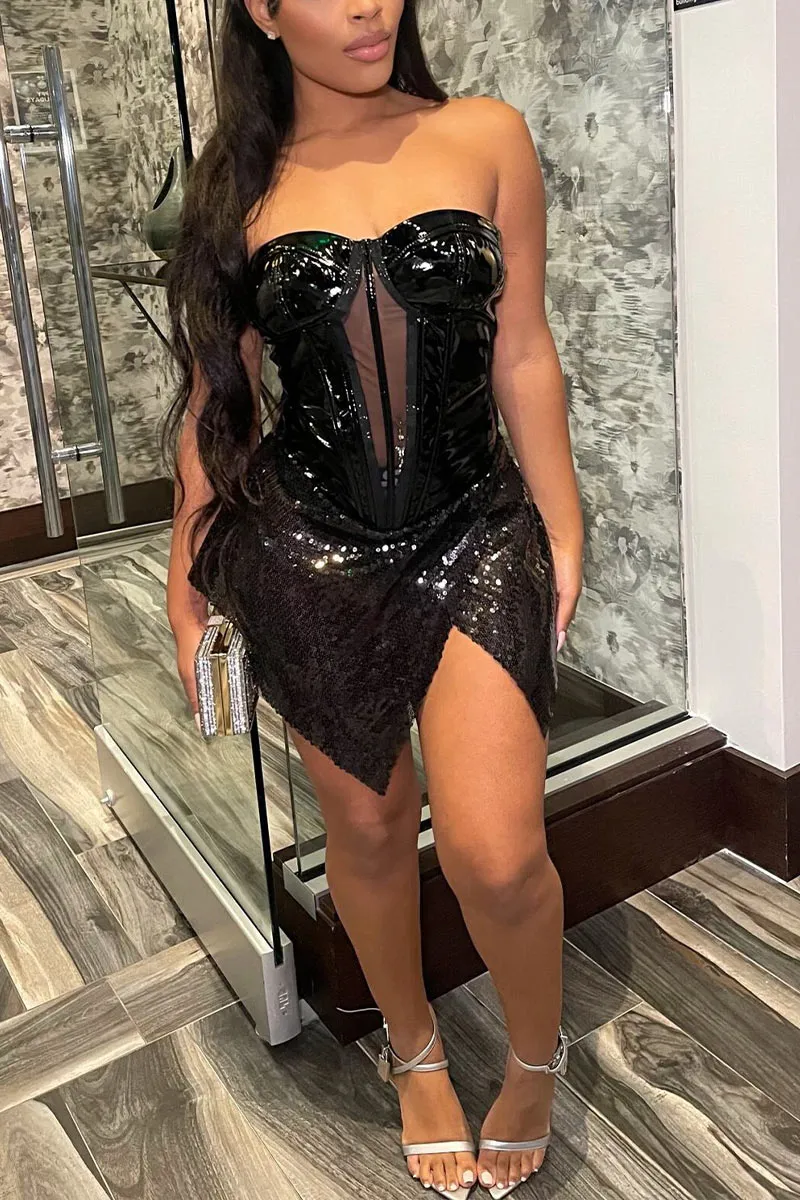 BK0662 Sequins Strapless Mini Dress