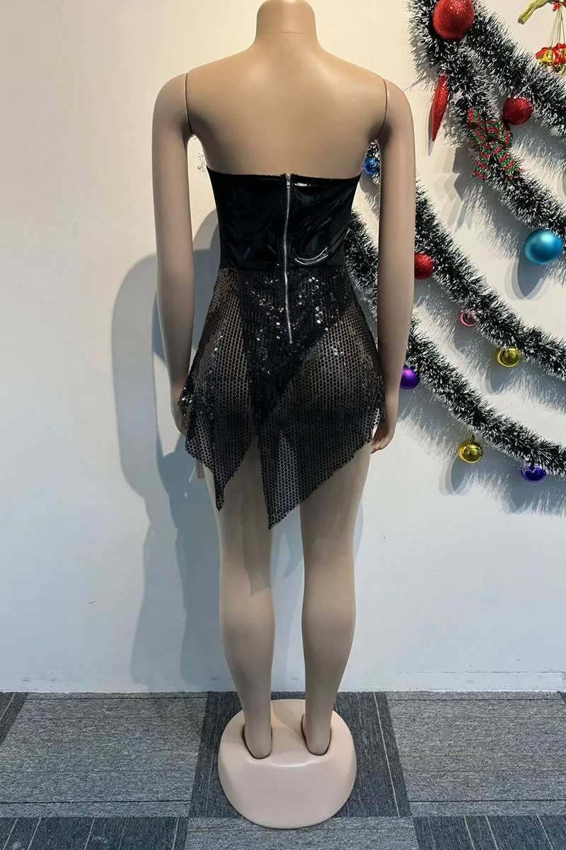 BK0662 Sequins Strapless Mini Dress