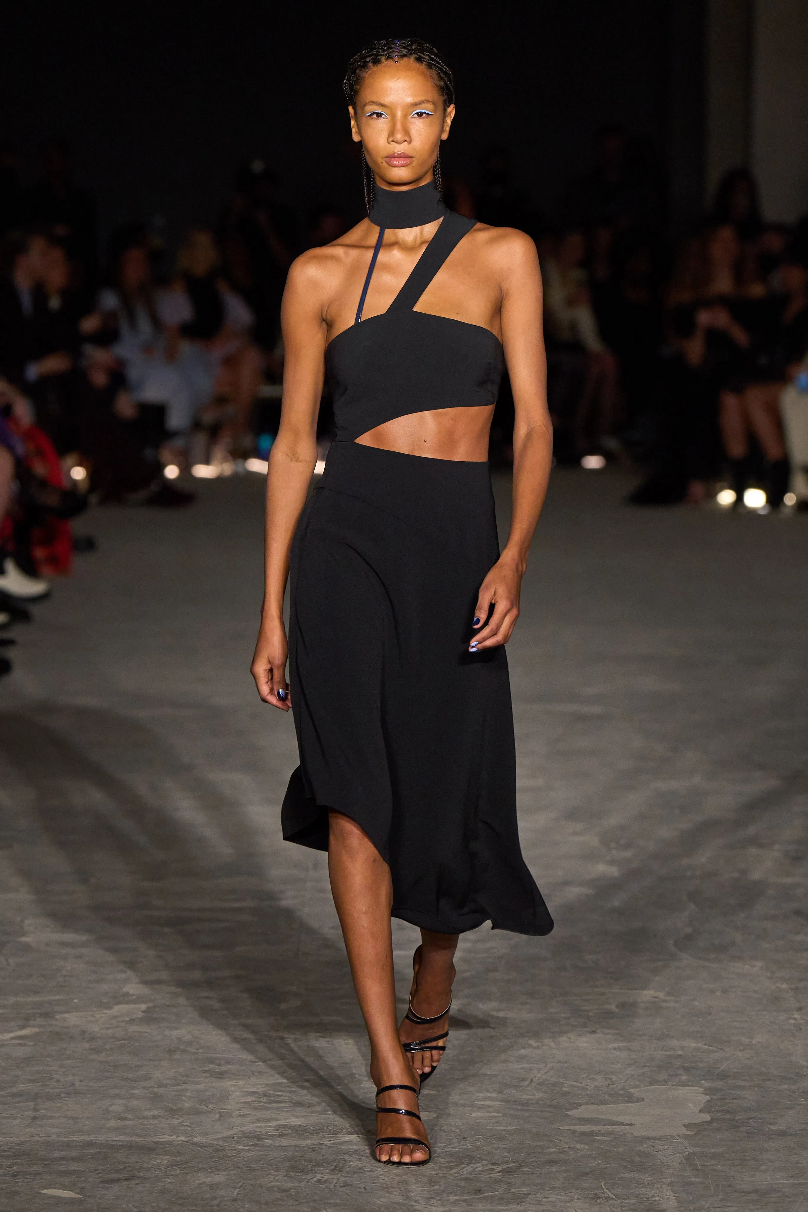 Black Cut Out Dress with Navy Patent Leather Strap