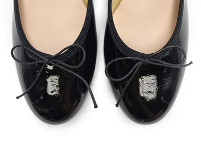 Black patent leather ballet flats with heel
