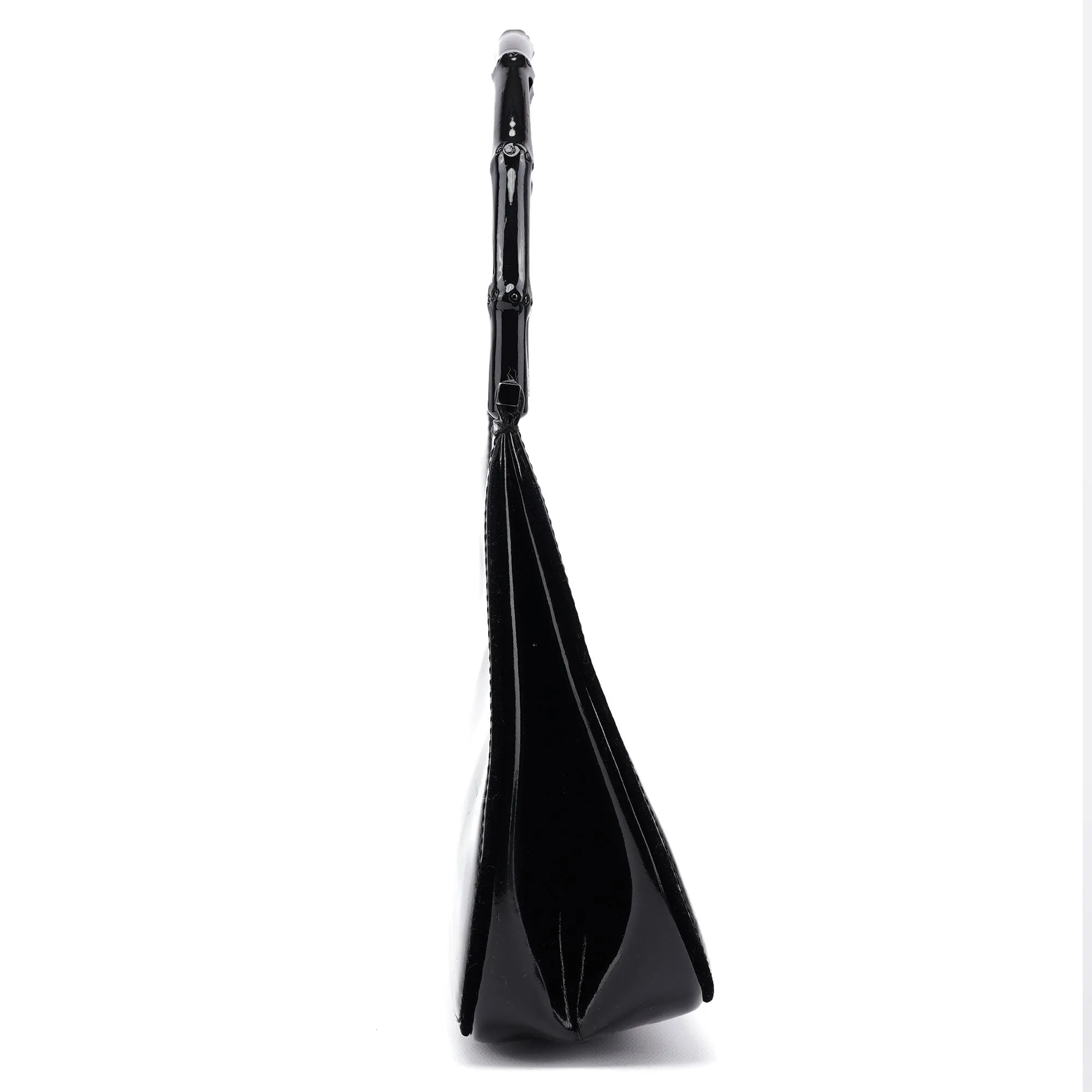 Black Patent Leather Bamboo Shoulder Bag