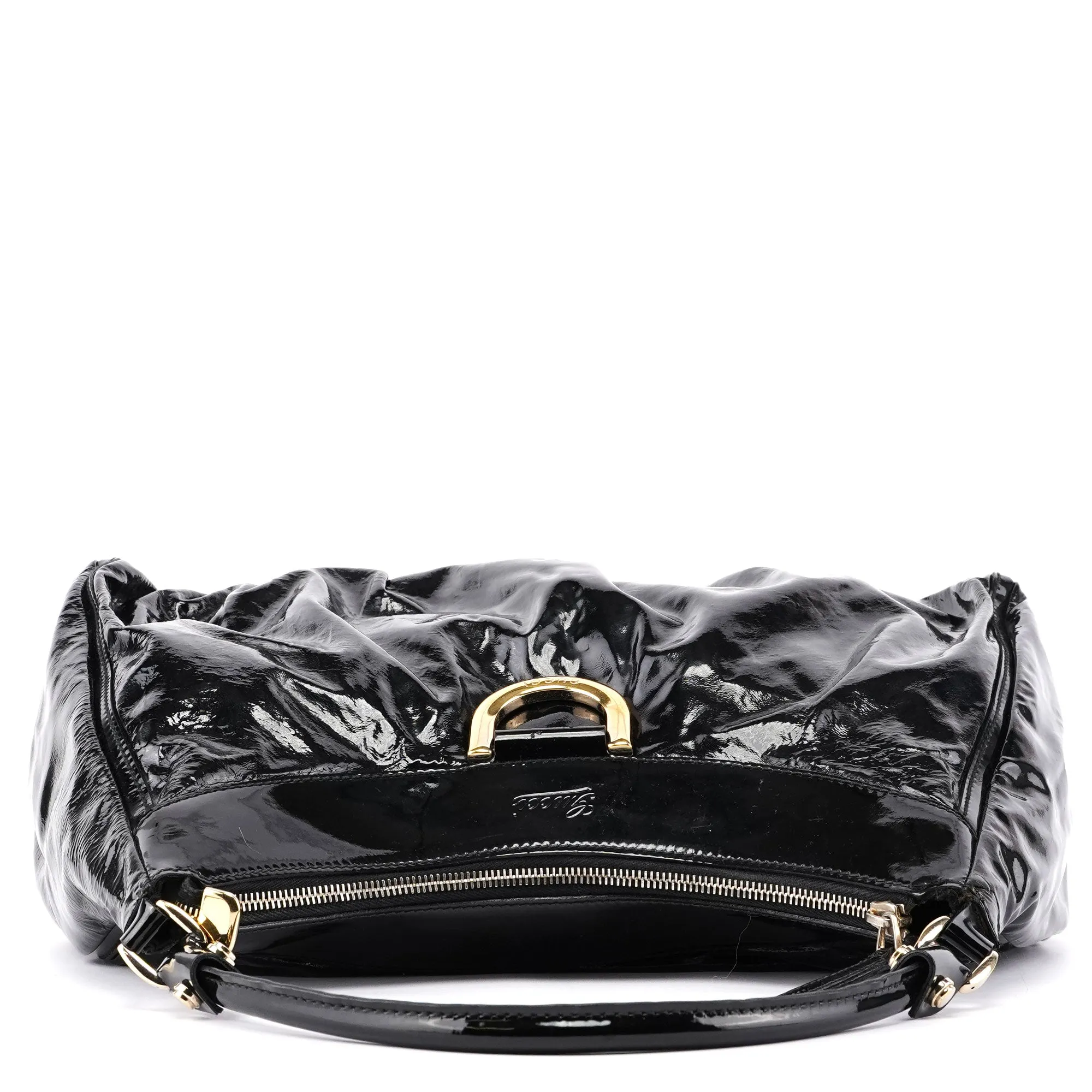 Black Patent Leather D-Ring Shoulder Bag