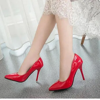 brand red bottom high heels patent leather women pumps pointed toe sexy ladies stiletto shoes woman plus size 34-39
