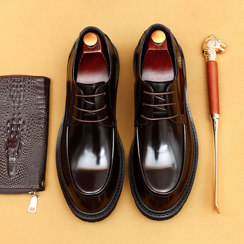 British Casual Leather Shoes Men's Business Formal Wear Genuine Leather Big Head Patent Leather Glossy Platform Men's Shoes23552
