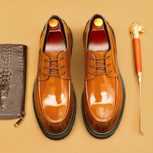 British Casual Leather Shoes Men's Business Formal Wear Genuine Leather Big Head Patent Leather Glossy Platform Men's Shoes23552