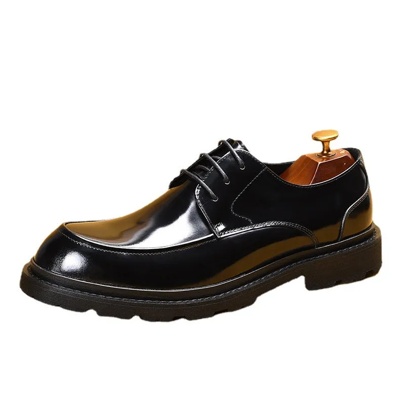 British Casual Leather Shoes Men's Business Formal Wear Genuine Leather Big Head Patent Leather Glossy Platform Men's Shoes23552