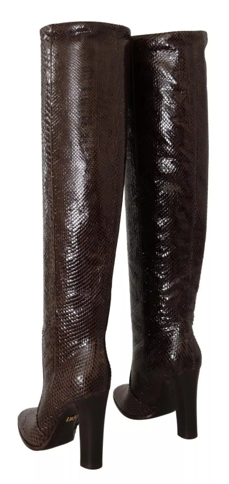 Brown Exotic Leather Heels High Boots Shoes