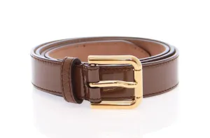 Brown Leather Gold Logo Belt