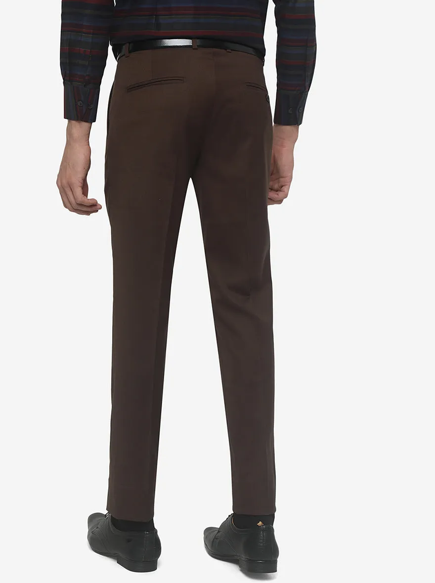 Brown Solid Super Slim Fit Formal Trouser | JadeBlue