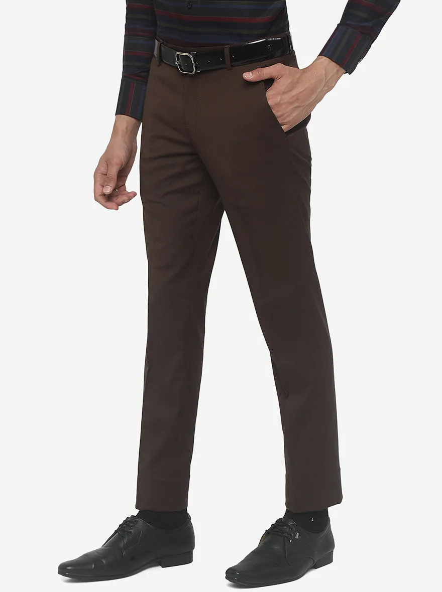 Brown Solid Super Slim Fit Formal Trouser | JadeBlue