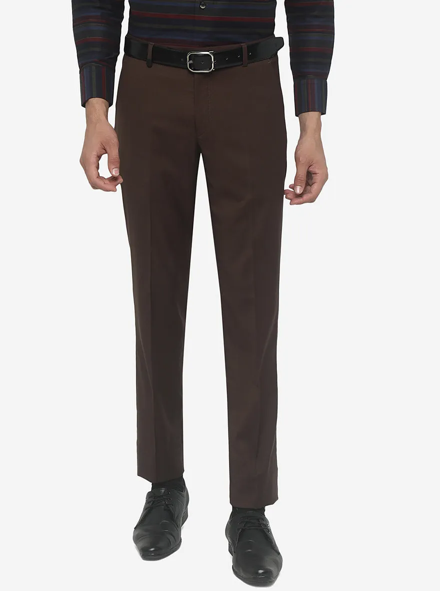 Brown Solid Super Slim Fit Formal Trouser | JadeBlue