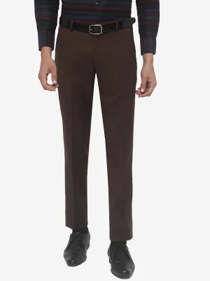 Brown Solid Super Slim Fit Formal Trouser | JadeBlue
