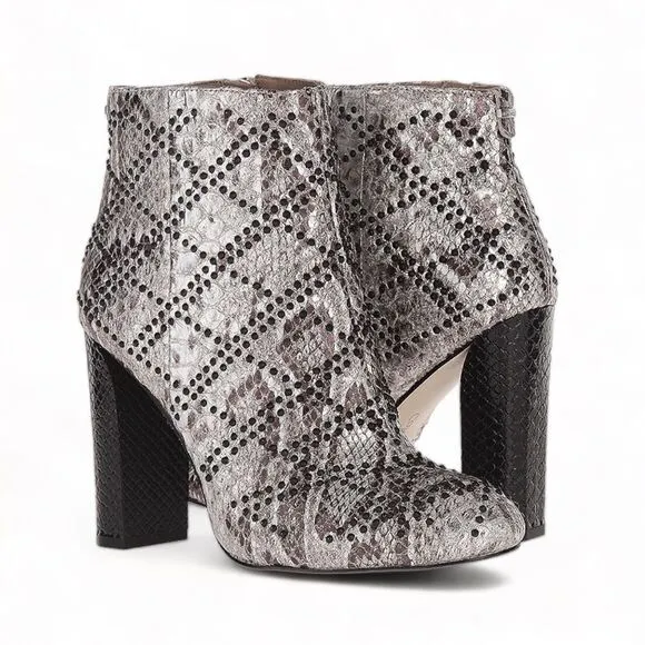Calvin Klein Jamine Foiled Python Snake Print Studded Ankle Bootie