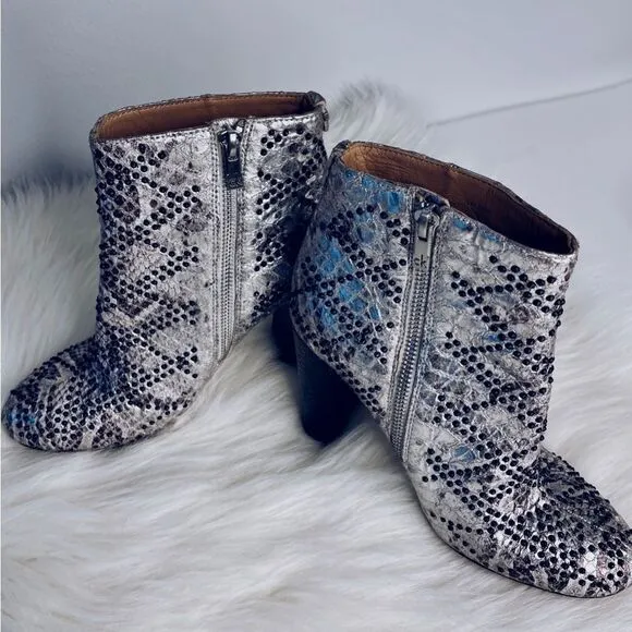 Calvin Klein Jamine Foiled Python Snake Print Studded Ankle Bootie