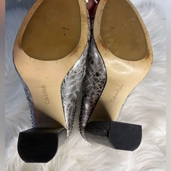 Calvin Klein Jamine Foiled Python Snake Print Studded Ankle Bootie