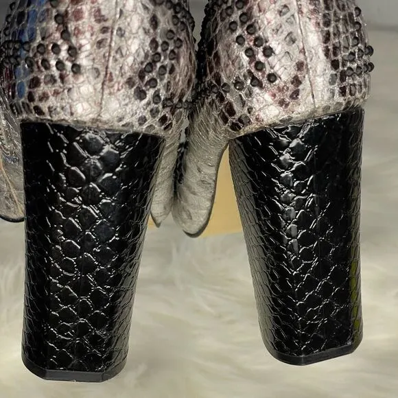 Calvin Klein Jamine Foiled Python Snake Print Studded Ankle Bootie