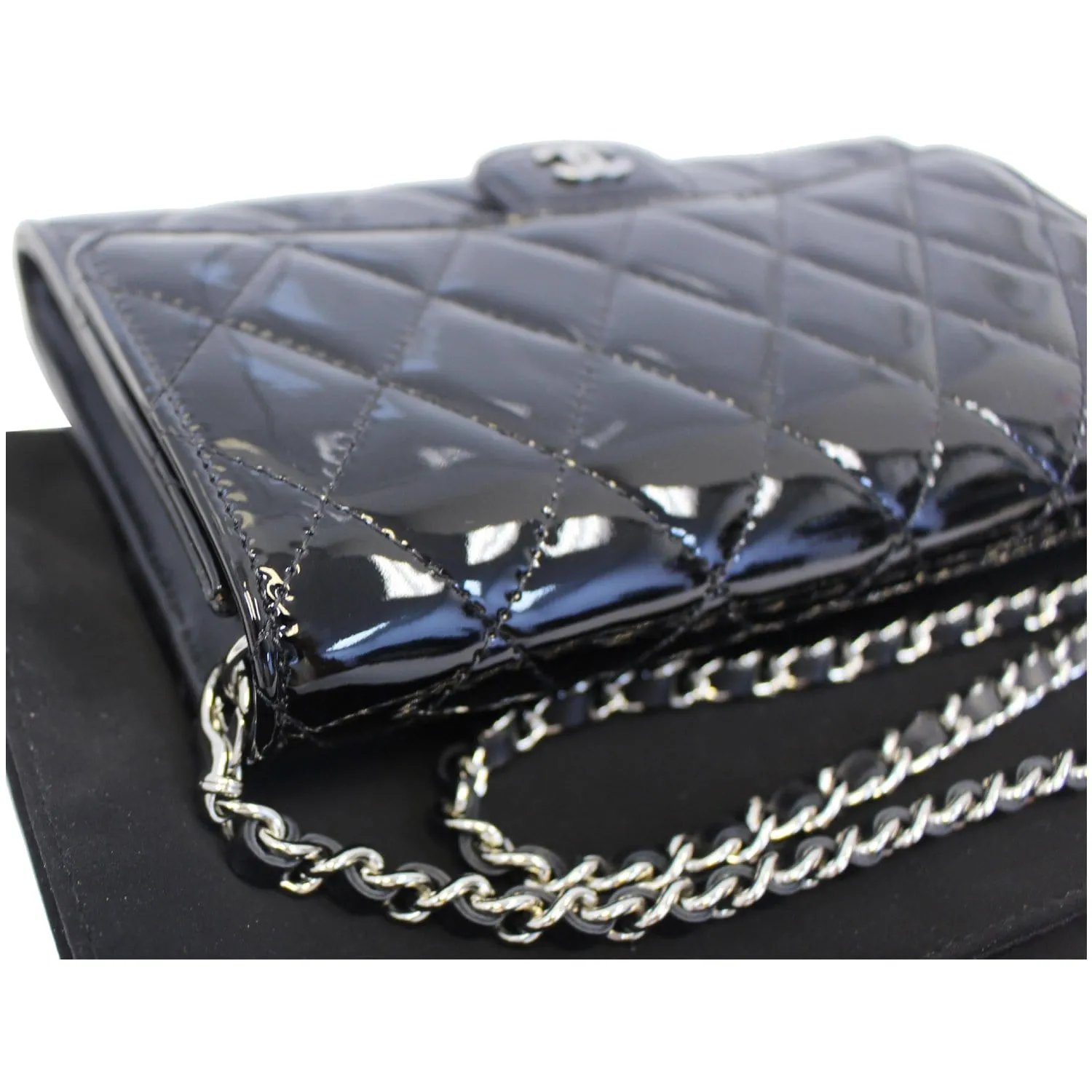 CHANEL Patent Leather Flap Shoulder Bag Black