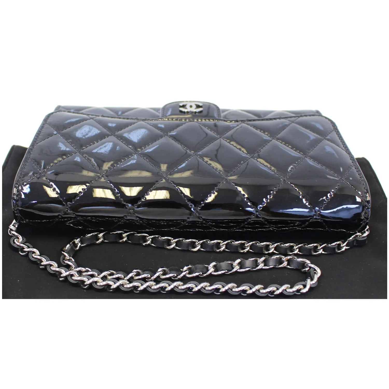 CHANEL Patent Leather Flap Shoulder Bag Black