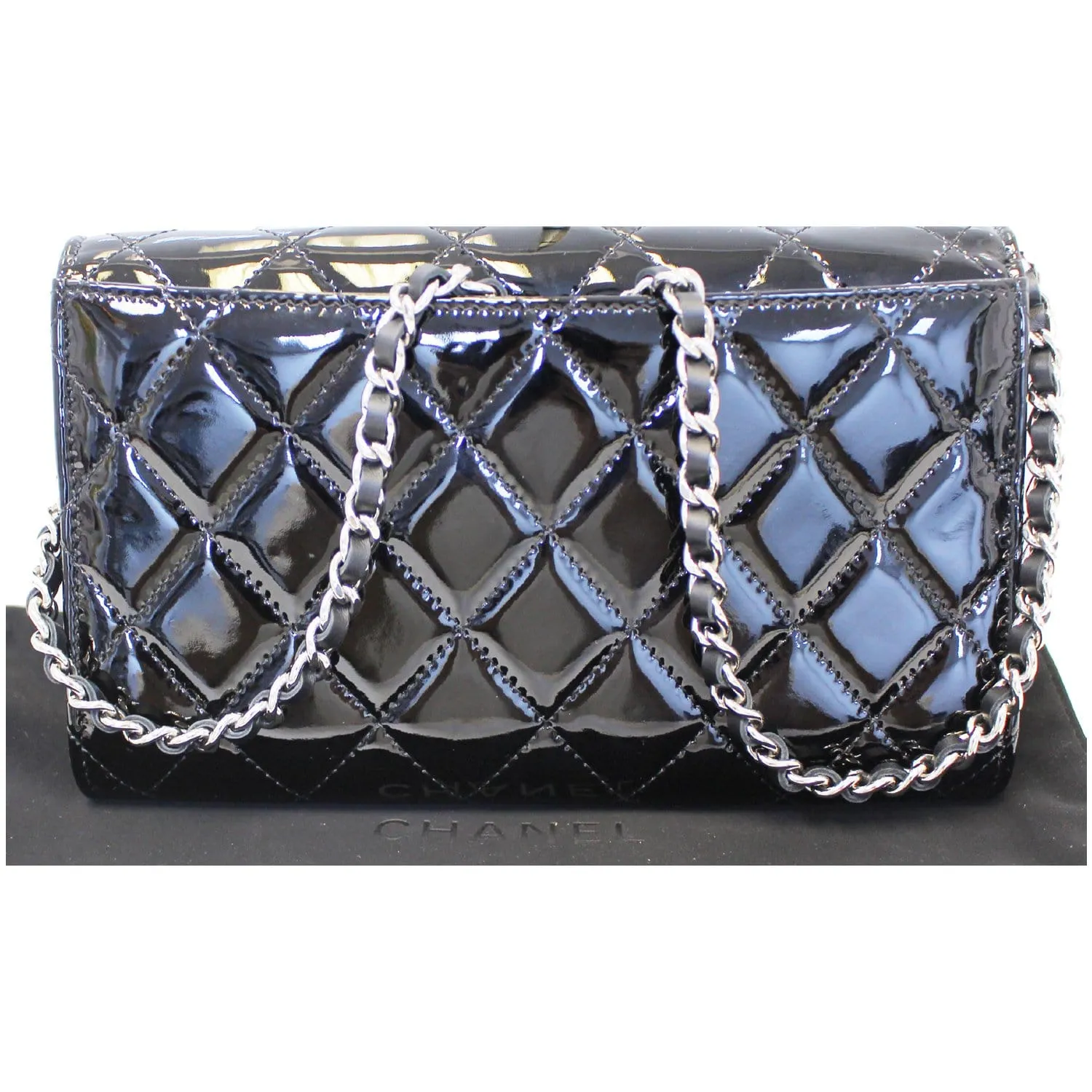 CHANEL Patent Leather Flap Shoulder Bag Black
