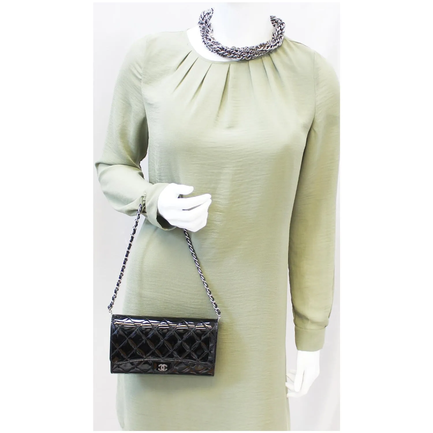 CHANEL Patent Leather Flap Shoulder Bag Black