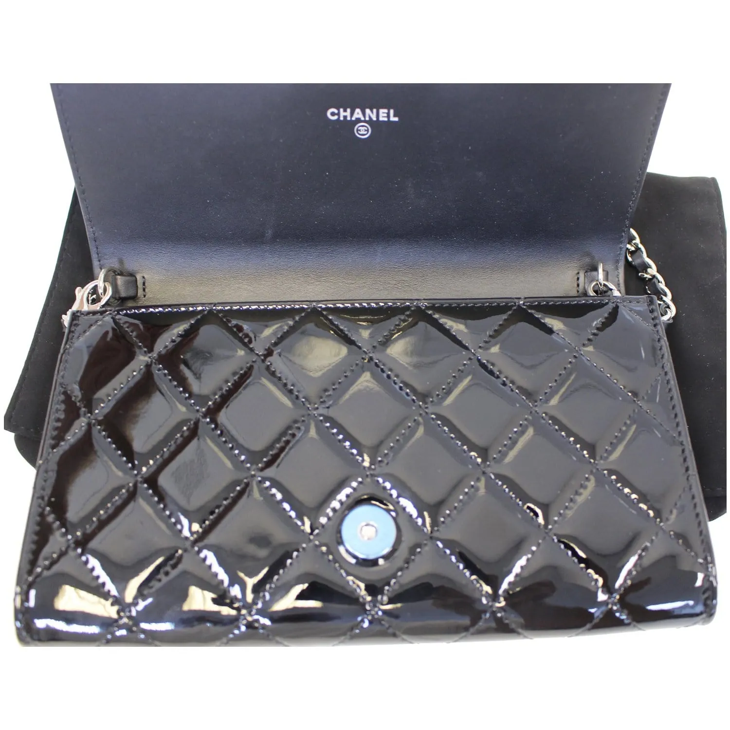 CHANEL Patent Leather Flap Shoulder Bag Black