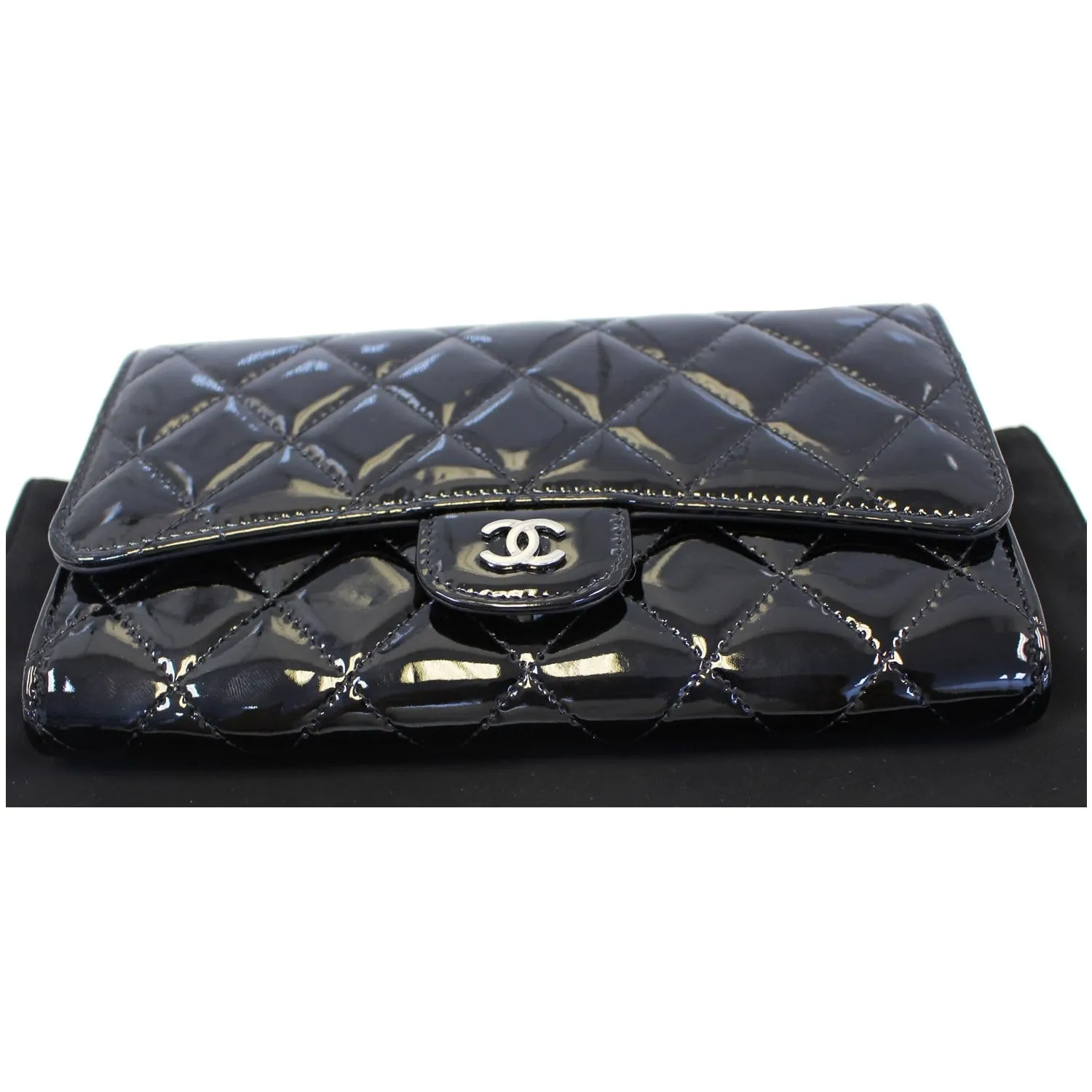 CHANEL Patent Leather Flap Shoulder Bag Black
