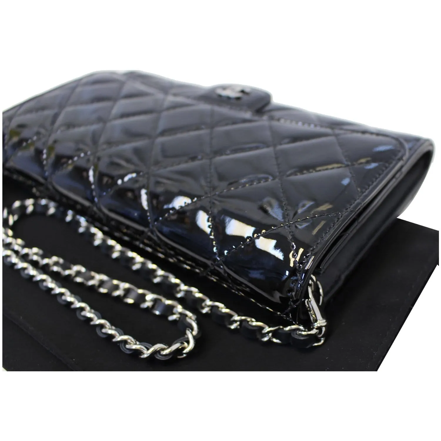 CHANEL Patent Leather Flap Shoulder Bag Black